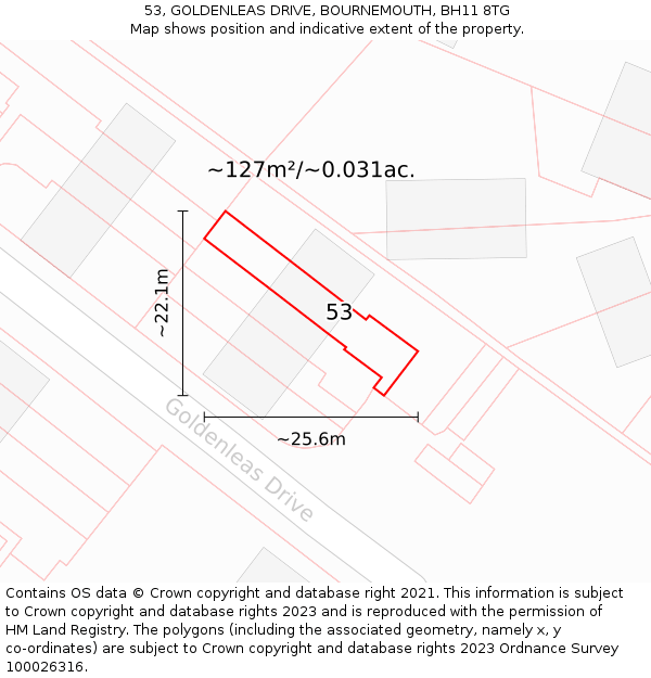 53, GOLDENLEAS DRIVE, BOURNEMOUTH, BH11 8TG: Plot and title map