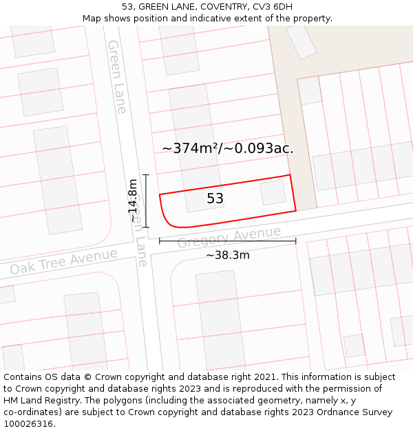 53, GREEN LANE, COVENTRY, CV3 6DH: Plot and title map