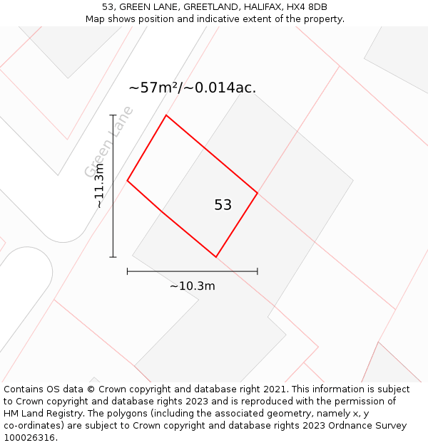 53, GREEN LANE, GREETLAND, HALIFAX, HX4 8DB: Plot and title map