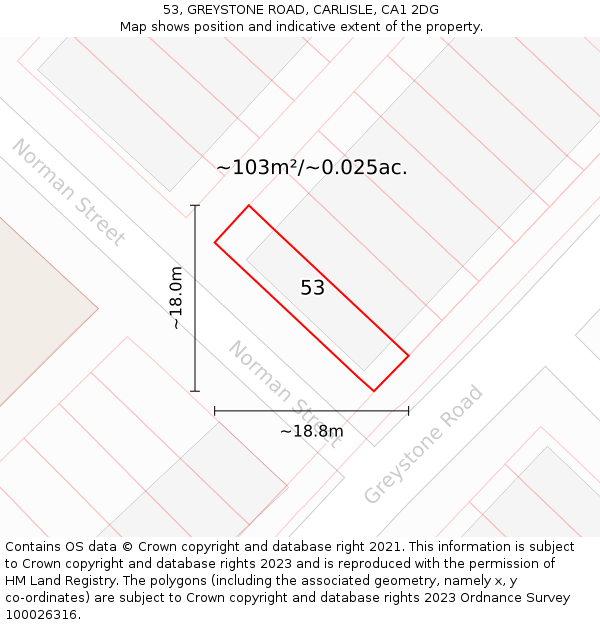 53, GREYSTONE ROAD, CARLISLE, CA1 2DG: Plot and title map