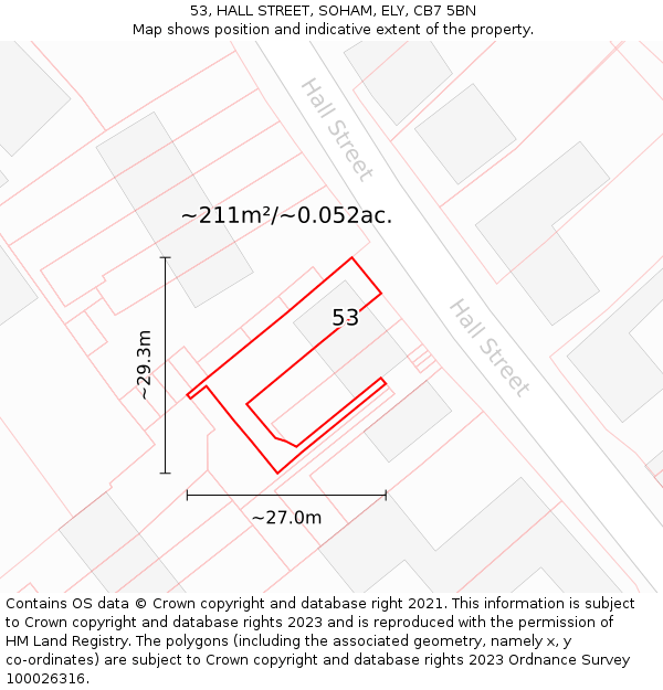 53, HALL STREET, SOHAM, ELY, CB7 5BN: Plot and title map
