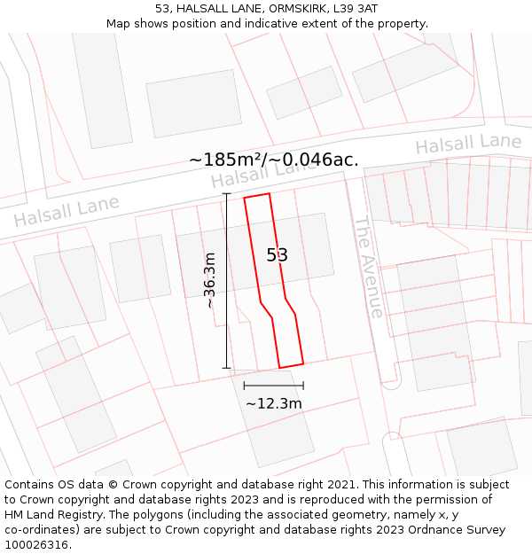 53, HALSALL LANE, ORMSKIRK, L39 3AT: Plot and title map