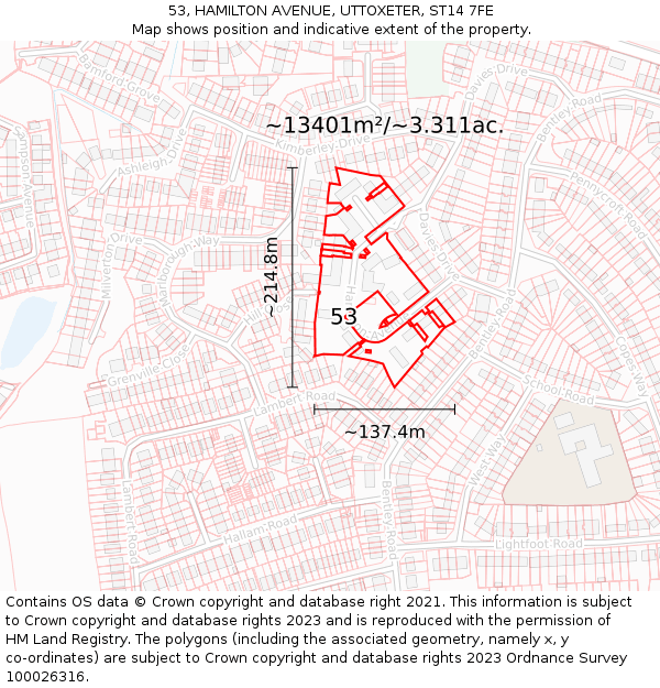 53, HAMILTON AVENUE, UTTOXETER, ST14 7FE: Plot and title map