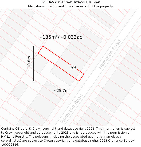 53, HAMPTON ROAD, IPSWICH, IP1 4AP: Plot and title map