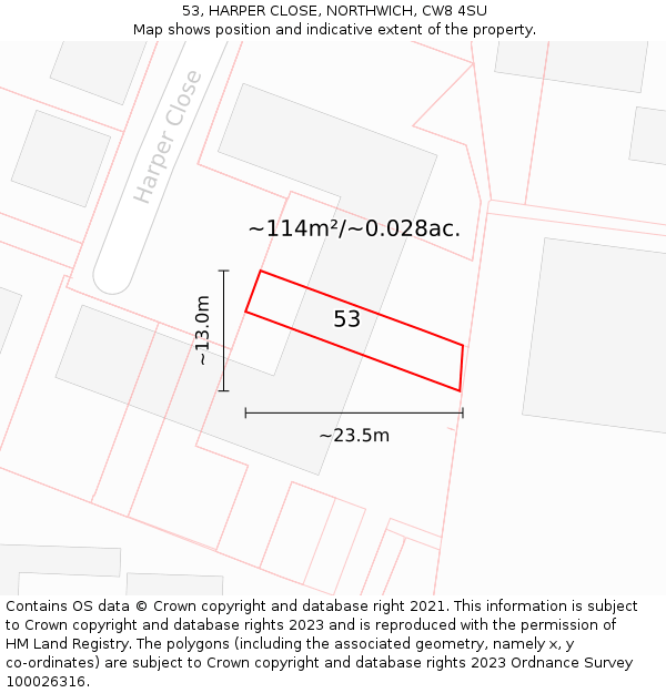 53, HARPER CLOSE, NORTHWICH, CW8 4SU: Plot and title map