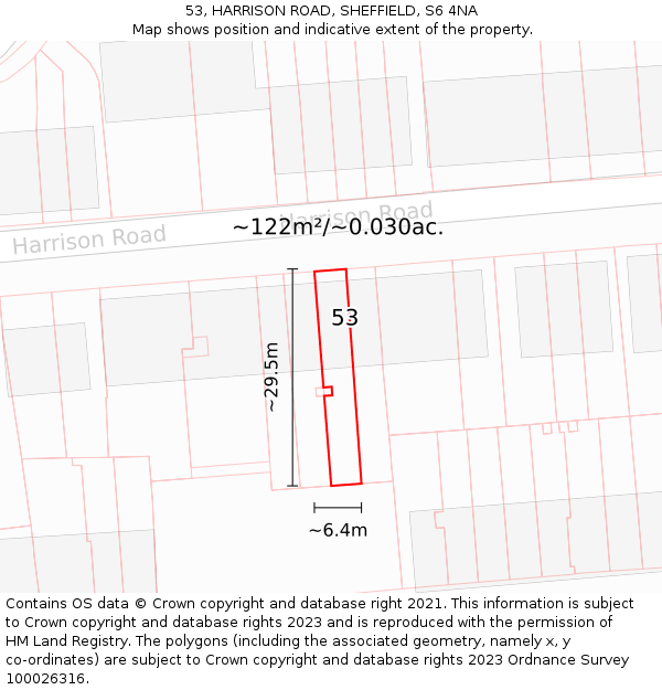 53, HARRISON ROAD, SHEFFIELD, S6 4NA: Plot and title map