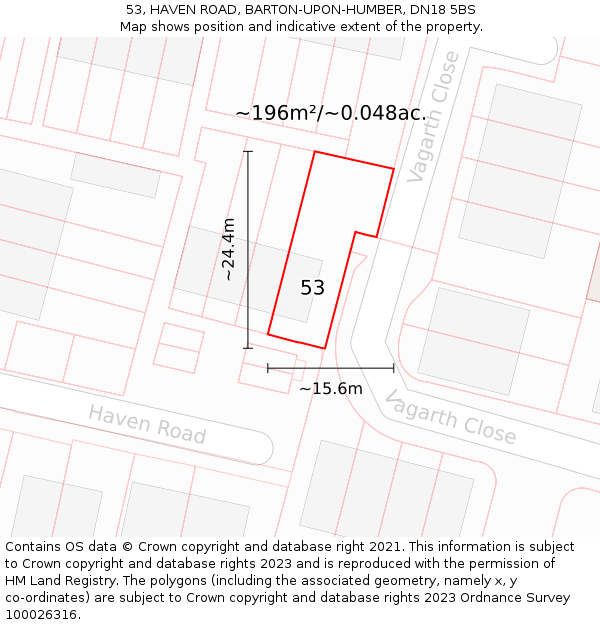 53, HAVEN ROAD, BARTON-UPON-HUMBER, DN18 5BS: Plot and title map