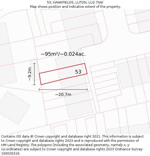 53, HAWKFIELDS, LUTON, LU2 7NW: Plot and title map