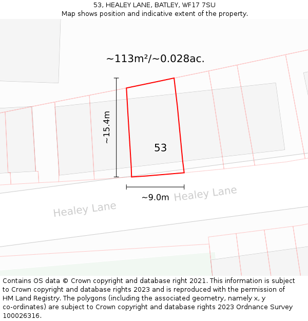 53, HEALEY LANE, BATLEY, WF17 7SU: Plot and title map