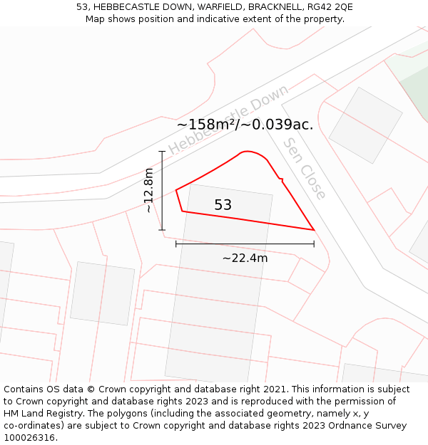 53, HEBBECASTLE DOWN, WARFIELD, BRACKNELL, RG42 2QE: Plot and title map