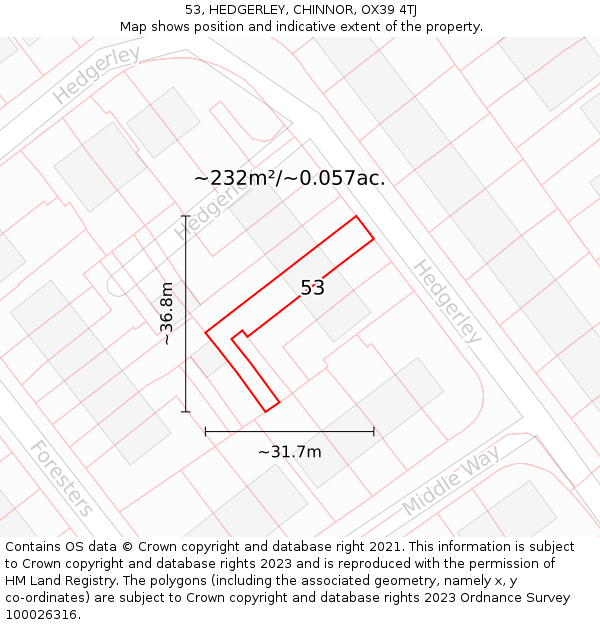 53, HEDGERLEY, CHINNOR, OX39 4TJ: Plot and title map