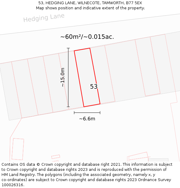 53, HEDGING LANE, WILNECOTE, TAMWORTH, B77 5EX: Plot and title map