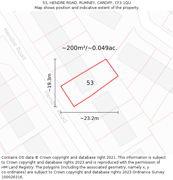 53, HENDRE ROAD, RUMNEY, CARDIFF, CF3 1QU: Plot and title map