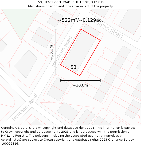 53, HENTHORN ROAD, CLITHEROE, BB7 2LD: Plot and title map