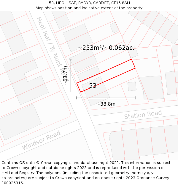 53, HEOL ISAF, RADYR, CARDIFF, CF15 8AH: Plot and title map