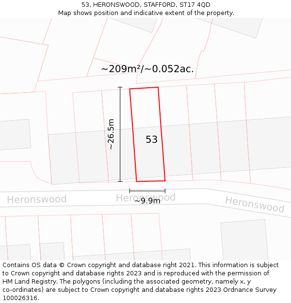 53, HERONSWOOD, STAFFORD, ST17 4QD: Plot and title map