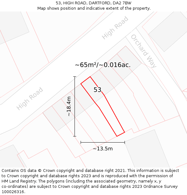 53, HIGH ROAD, DARTFORD, DA2 7BW: Plot and title map