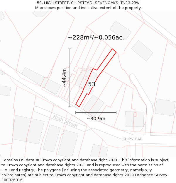 53, HIGH STREET, CHIPSTEAD, SEVENOAKS, TN13 2RW: Plot and title map