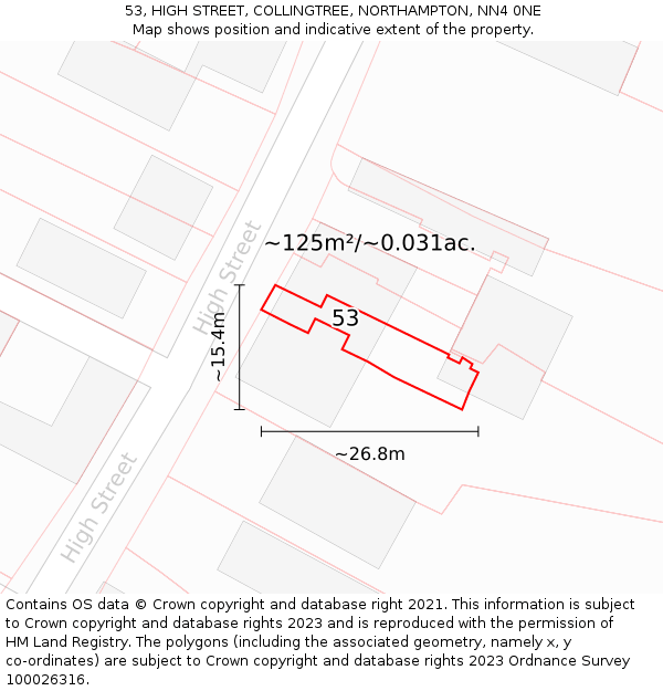 53, HIGH STREET, COLLINGTREE, NORTHAMPTON, NN4 0NE: Plot and title map