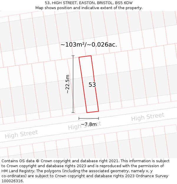 53, HIGH STREET, EASTON, BRISTOL, BS5 6DW: Plot and title map