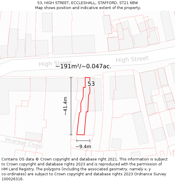 53, HIGH STREET, ECCLESHALL, STAFFORD, ST21 6BW: Plot and title map