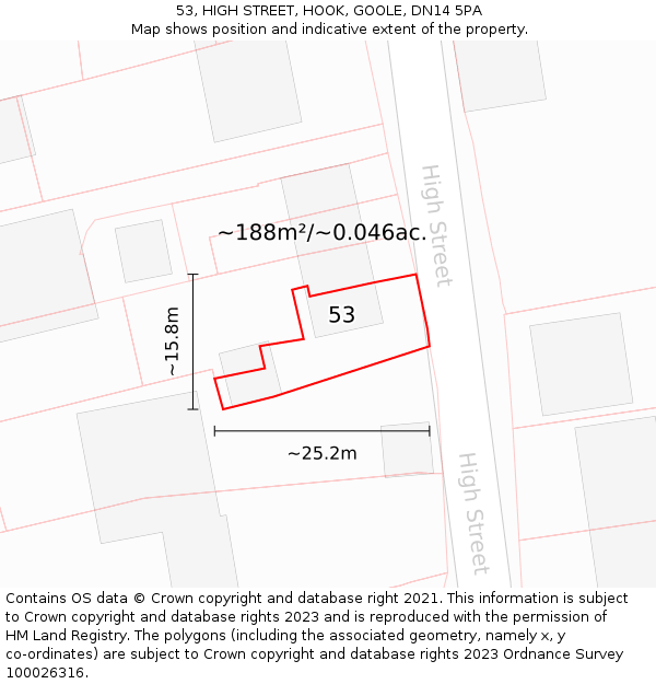 53, HIGH STREET, HOOK, GOOLE, DN14 5PA: Plot and title map