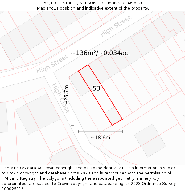 53, HIGH STREET, NELSON, TREHARRIS, CF46 6EU: Plot and title map