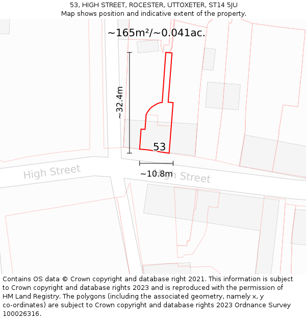 53, HIGH STREET, ROCESTER, UTTOXETER, ST14 5JU: Plot and title map