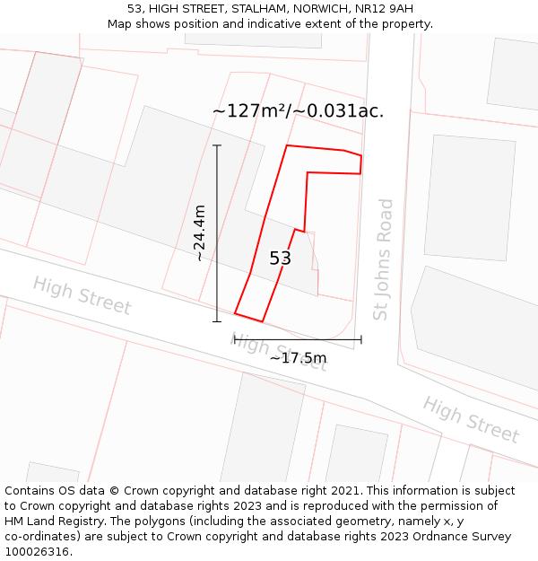 53, HIGH STREET, STALHAM, NORWICH, NR12 9AH: Plot and title map