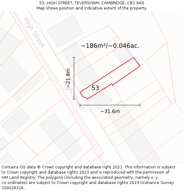 53, HIGH STREET, TEVERSHAM, CAMBRIDGE, CB1 9AS: Plot and title map