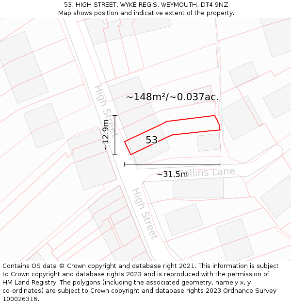 53, HIGH STREET, WYKE REGIS, WEYMOUTH, DT4 9NZ: Plot and title map