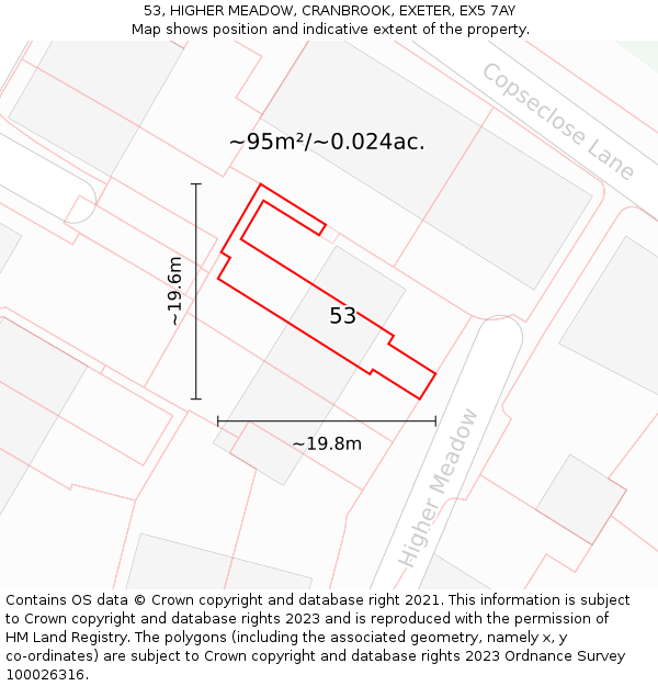 53, HIGHER MEADOW, CRANBROOK, EXETER, EX5 7AY: Plot and title map
