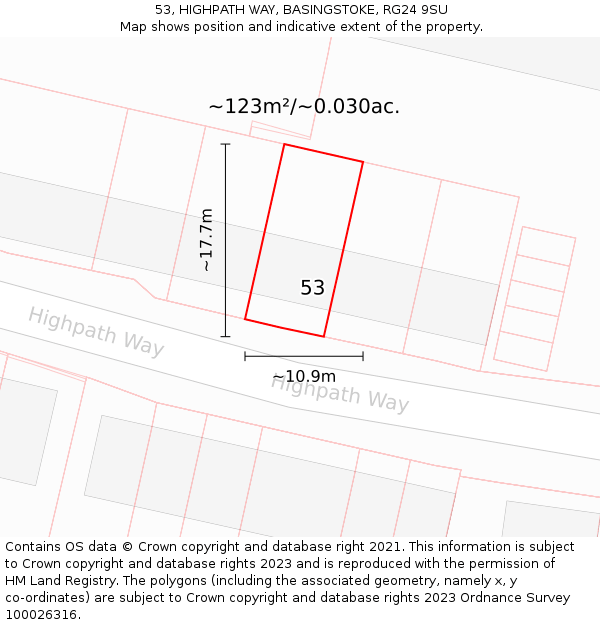 53, HIGHPATH WAY, BASINGSTOKE, RG24 9SU: Plot and title map