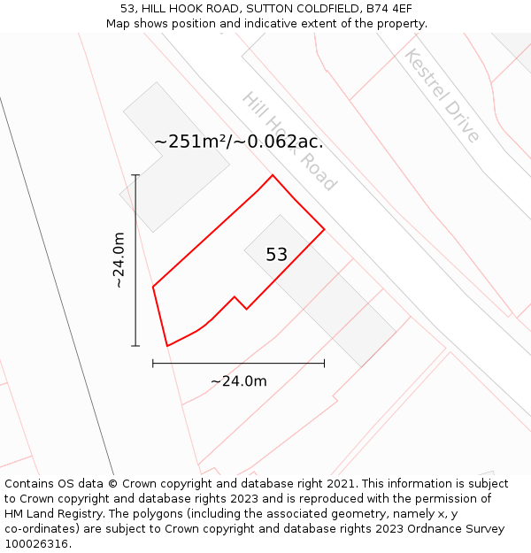 53, HILL HOOK ROAD, SUTTON COLDFIELD, B74 4EF: Plot and title map