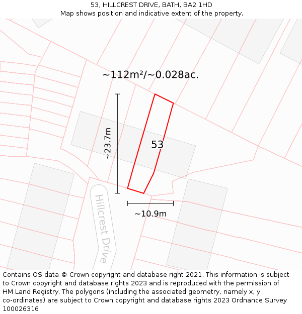 53, HILLCREST DRIVE, BATH, BA2 1HD: Plot and title map