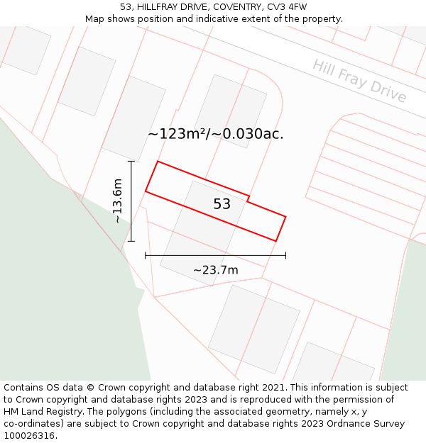 53, HILLFRAY DRIVE, COVENTRY, CV3 4FW: Plot and title map