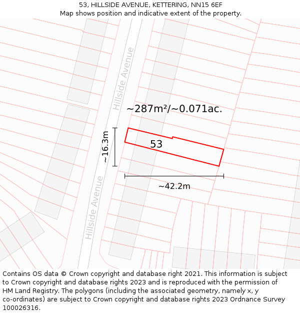 53, HILLSIDE AVENUE, KETTERING, NN15 6EF: Plot and title map