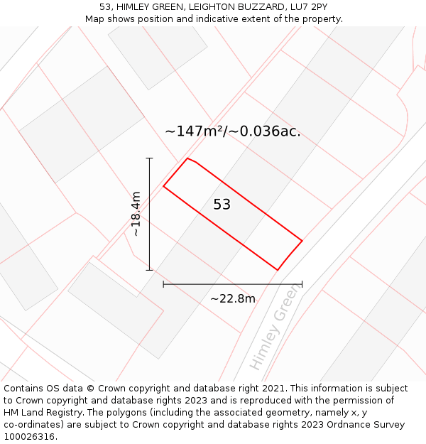 53, HIMLEY GREEN, LEIGHTON BUZZARD, LU7 2PY: Plot and title map