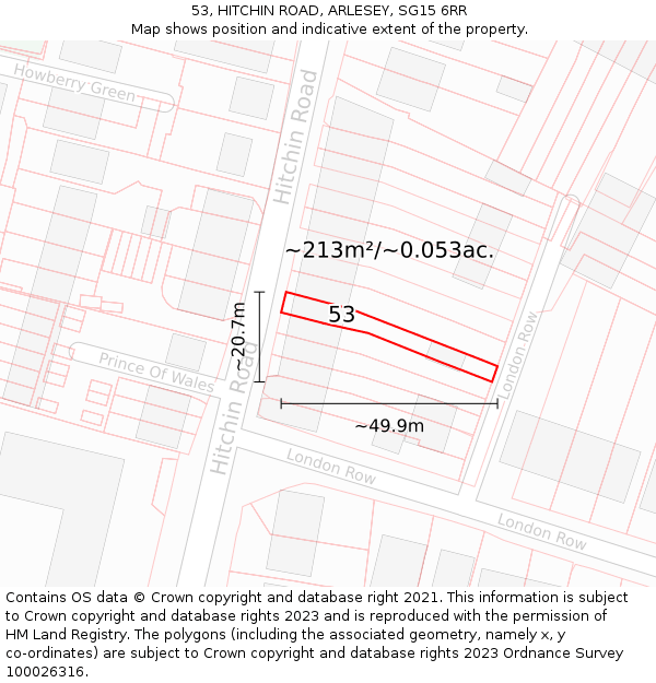 53, HITCHIN ROAD, ARLESEY, SG15 6RR: Plot and title map