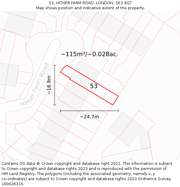 53, HITHER FARM ROAD, LONDON, SE3 9QT: Plot and title map