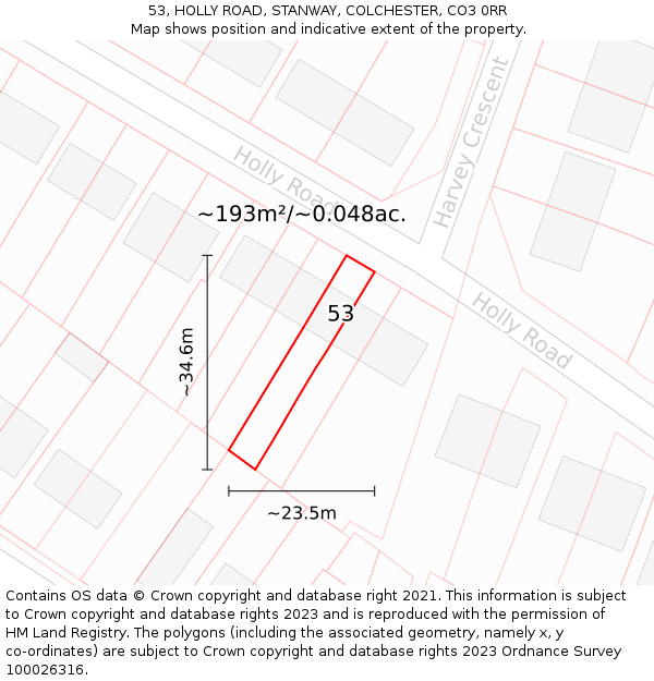 53, HOLLY ROAD, STANWAY, COLCHESTER, CO3 0RR: Plot and title map
