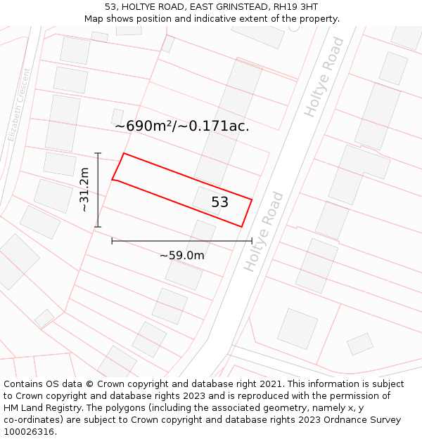 53, HOLTYE ROAD, EAST GRINSTEAD, RH19 3HT: Plot and title map