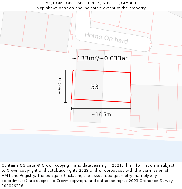 53, HOME ORCHARD, EBLEY, STROUD, GL5 4TT: Plot and title map