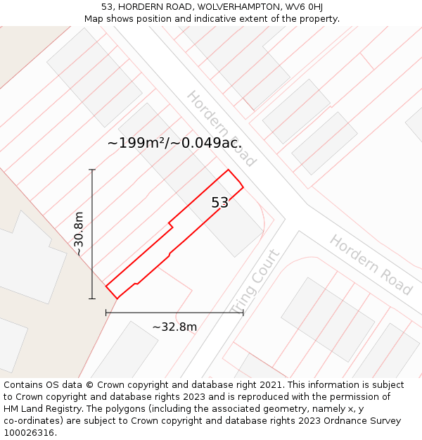 53, HORDERN ROAD, WOLVERHAMPTON, WV6 0HJ: Plot and title map