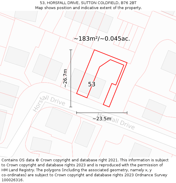 53, HORSFALL DRIVE, SUTTON COLDFIELD, B76 2BT: Plot and title map