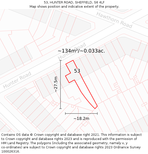 53, HUNTER ROAD, SHEFFIELD, S6 4LF: Plot and title map