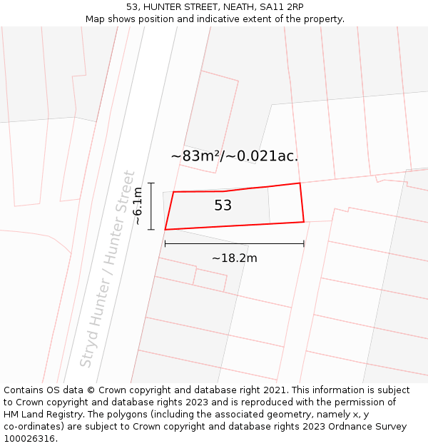 53, HUNTER STREET, NEATH, SA11 2RP: Plot and title map