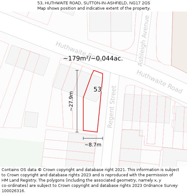 53, HUTHWAITE ROAD, SUTTON-IN-ASHFIELD, NG17 2GS: Plot and title map