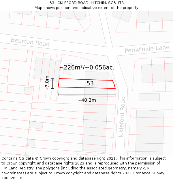 53, ICKLEFORD ROAD, HITCHIN, SG5 1TR: Plot and title map