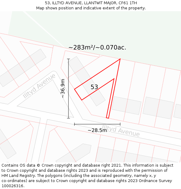 53, ILLTYD AVENUE, LLANTWIT MAJOR, CF61 1TH: Plot and title map
